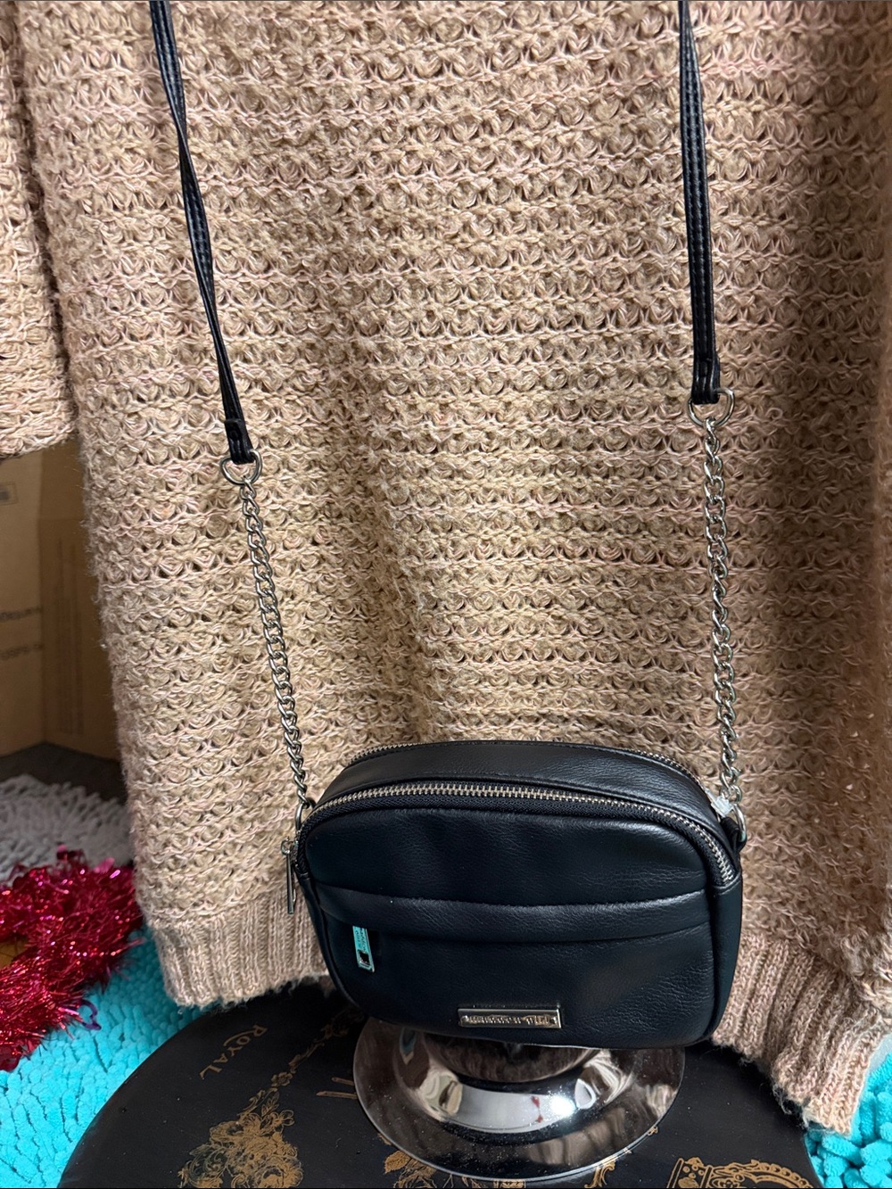 Madden Girl Black Crossbody with Silver Chain Strap. Never used